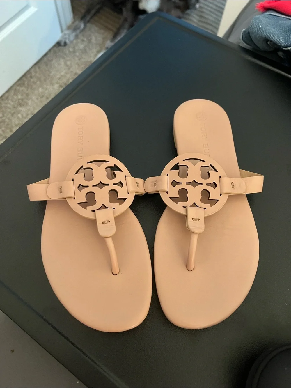 Tory Burch Blush Leather Logo Thong Sandals